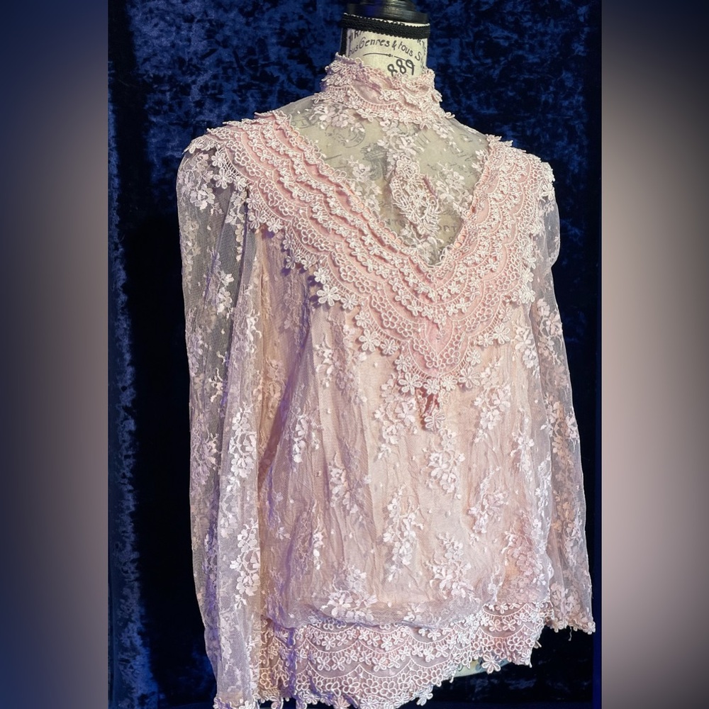Vintage Michael Marcella Elegant Pink Lace Blouse size S